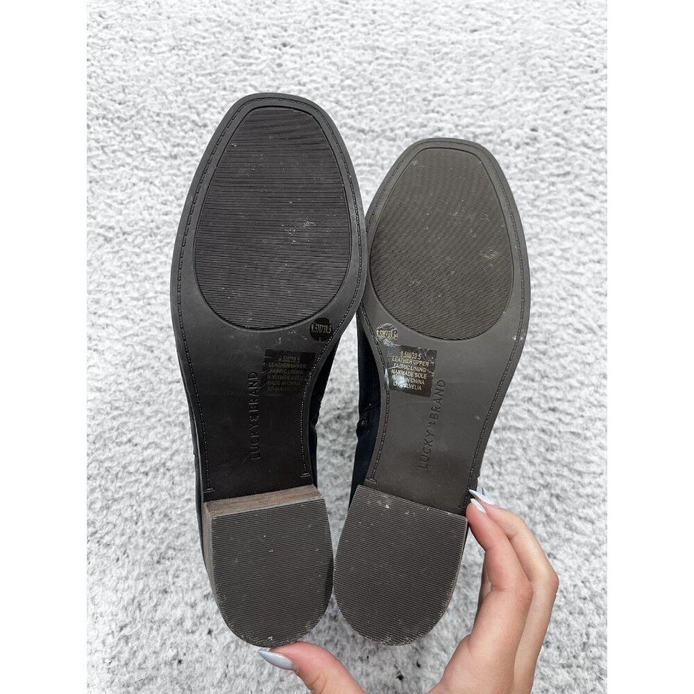 Women's Lucky Brand Black Leather Upper Side Zip Ankle Booties Size 9.5 M - Picture 9 of 12